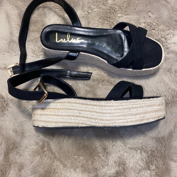 LULUS Corsa Black Espadrille Flatform Sandals Size 8.5. BNWOT - Picture 2 of 5